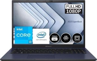 Asus Expertbook B1502CBA-I38512B0D010 Harici Intel UHD Graphics Intel Core i3 1215U 12 GB Ram 256 GB SSD 15.6 inç Full HD FreeDos Laptop