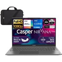 Casper Nirvana X600.139H-16-512 Harici Intel Iris Xe Graphics Eligible Intel Core i7 11390H 16 GB Ram 512 GB SSD 15.6 inç Full HD FreeDos Laptop + Çanta
