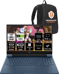 HP Victus 15 8U844EA Harici GeForce RTX 4060 Intel Core i7 13700H 12 GB Ram 4 TB SSD 15.6 inç Full HD Windows 11 Home Oyuncu Laptop + PER4 Çanta