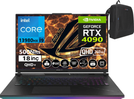 Asus Rog Strix Scar 18-N604025 Harici GeForce RTX 4090 Intel Core i9 13980HX 64 GB Ram 4 TB SSD 18 inç QHD+ Windows 11 Pro Oyuncu Laptop + Zetta Çanta