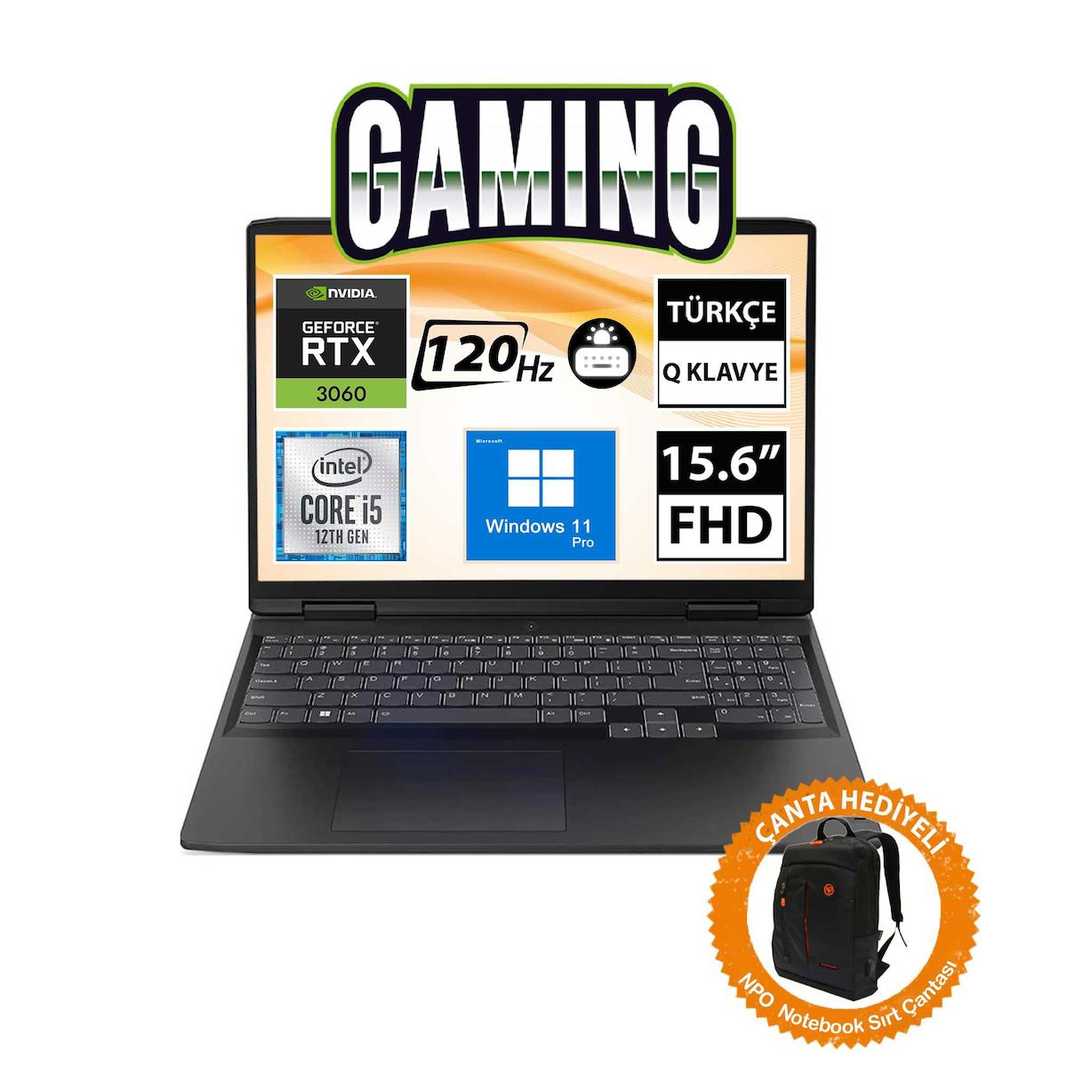 Lenovo IdeaPad Gaming 3 82S9016PTX14 CNT015 Harici GeForce RTX 3060 Intel Core i5 12450H 32 GB Ram 512 GB SSD 15.6 inç Full HD Windows 11 Pro Oyuncu Laptop