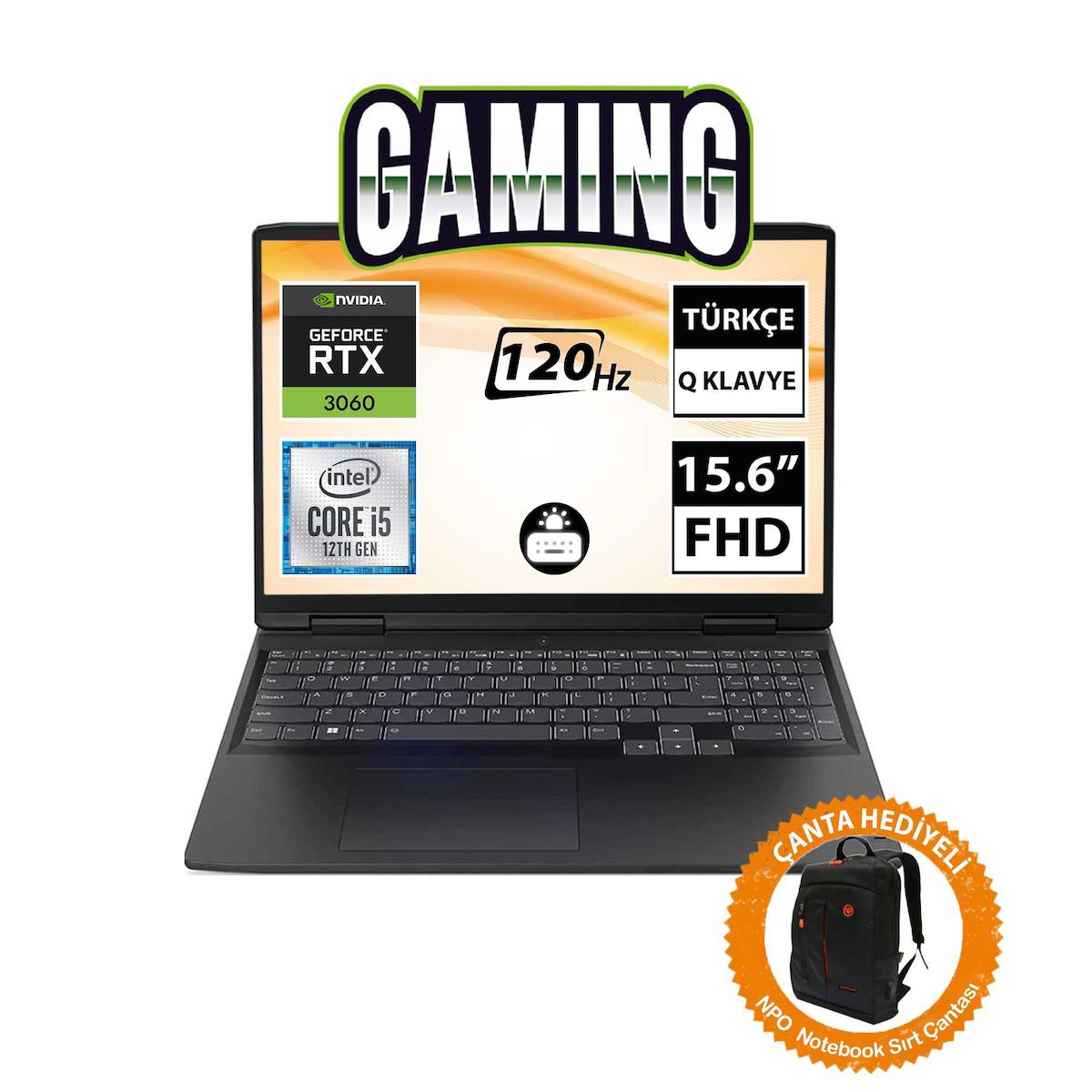 Lenovo Ideapad Gaming 3 82S9016PTX08 CNT009 Harici GeForce RTX 3060 Intel Core i5 12450H 32 GB Ram 512 GB + 1 TB SSD 15.6 inç Full HD FreeDos Oyuncu Laptop