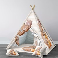Instababyrooms 239 2-4 Yaş Üçgen Kızılderili Unisex Ayıcıklı Oyun Çadırı Pudra