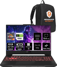 Asus Tuf Gaming LP158 Harici GeForce RTX 4050 AMD Ryzen 5 7535HS 32 GB Ram 256 GB SSD 15.6 inç Full HD Windows 11 Home Oyuncu Laptop + PER4 Çanta
