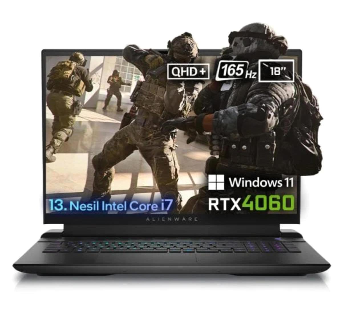 Dell Alienware M18 R1 AWM18 R1I7X80WH Harici GeForce RTX 4060 Intel Core i7 13700HX 32 GB Ram 2 + 2 TB SSD 18 inç QHD+ Windows 11 Home Oyuncu Laptop