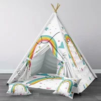 Tugu Home Baby 1386 Üçgen Kızılderili Erkek Gökkuşağı Oyun Çadırı Beyaz