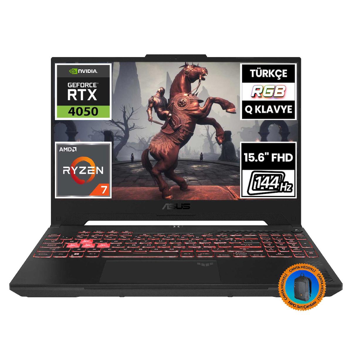 Asus Tuf Gaming A15 FA507NU-LP030A5 CNT006 Harici GeForce RTX 4050 AMD Ryzen 7 7735HS 16 GB Ram 512 GB + 1 TB SSD 15.6 inç Full HD FreeDos Oyuncu Laptop