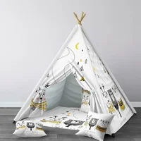 Tugu Home Baby 1400 3-9 Yaş Üçgen Kızılderili Erkek Ayıcıklı Oyun Çadırı Beyaz