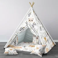 Tugu Home Baby 1423 3-9 Yaş Üçgen Kızılderili Kız Ayıcıklı Oyun Çadırı Beyaz