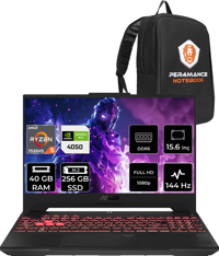 Asus Tuf Gaming LP158 Harici GeForce RTX 4050 AMD Ryzen 5 7535HS 40 GB Ram 256 GB SSD 15.6 inç Full HD FreeDos Oyuncu Laptop + PER4 Çanta