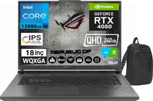 Asus Rog Strix G18 N602318 Harici GeForce RTX 4080 Intel Core i9 13980HX 64 GB DDR5 Ram 2 + 2 TB SSD 18 inç QHD Windows 11 Home Oyuncu Laptop + Zetta Çanta