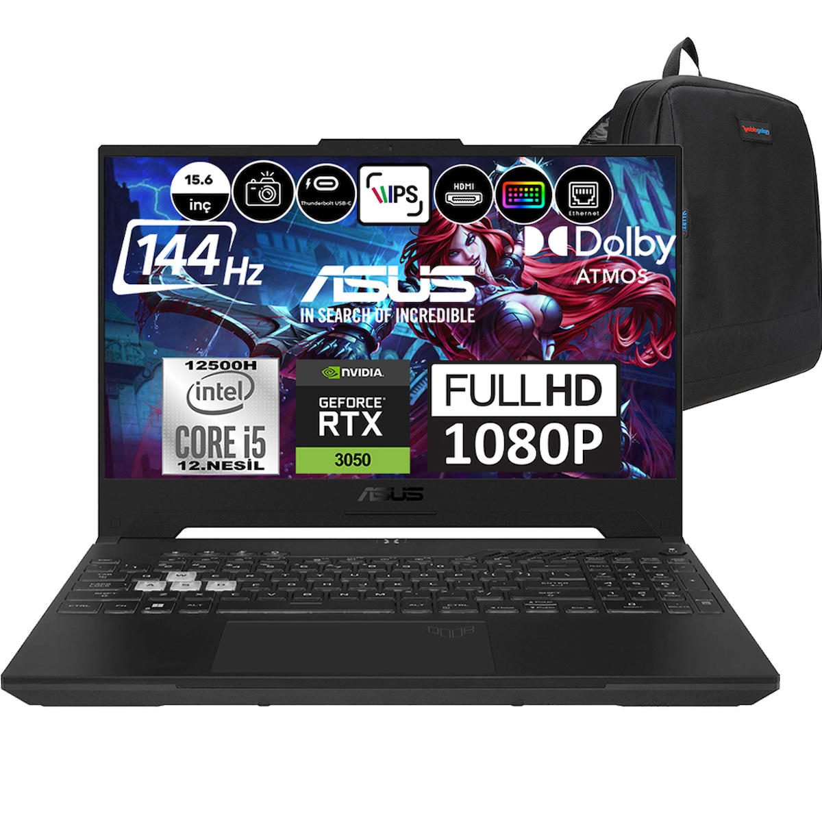 Asus Tuf Gaming F15 FX507ZC4 HN205P02 Harici GeForce RTX 3050 Intel Core i5 12500H 16 GB Ram 1 TB SSD 15.6 inç Full HD Windows 11 Pro Oyuncu Laptop + Weblegelsin Çanta