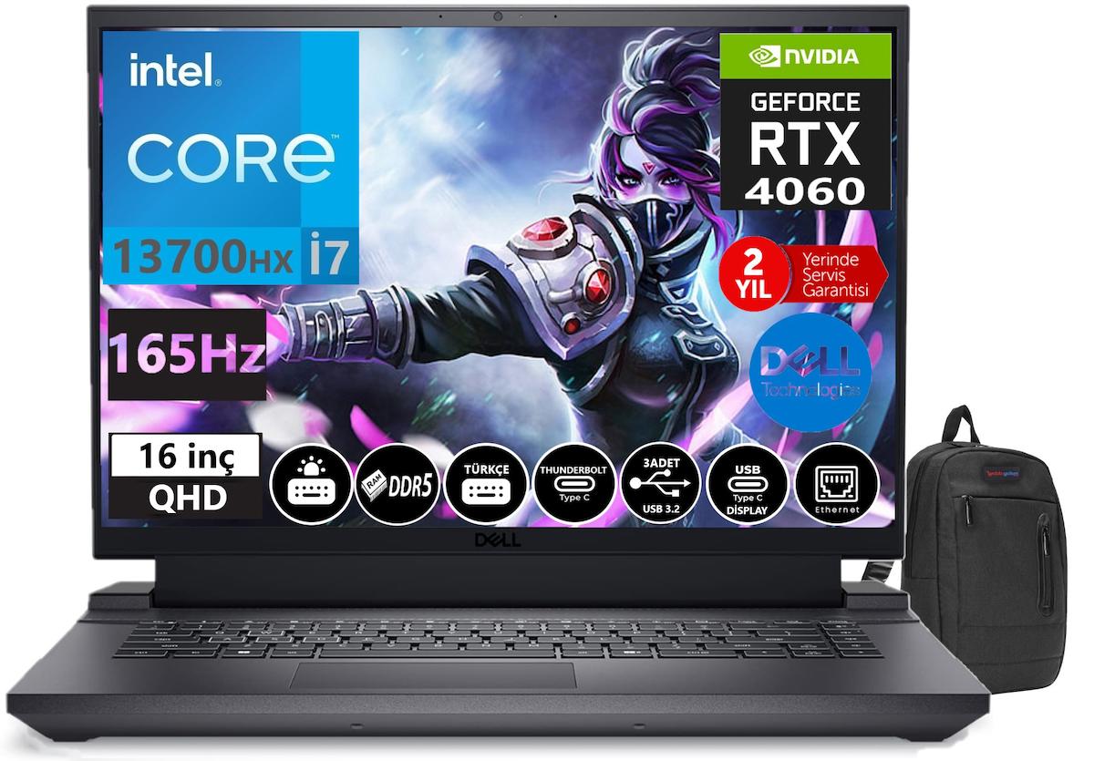 Dell G16 7630 G7630240101003 Harici GeForce RTX 4060 Intel Core i7 13700HX 16 GB Ram 2 + 2 TB SSD 16 inç QHD+ FreeDos Oyuncu Laptop + Weblegelsin Çanta
