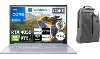 Asus Vivobook 16X K3605VU-N1166P18 Dahili GeForce RTX 4050 Intel Core i5 13500H 16 GB Ram 2 + 2 TB SSD 16 inç WUXGA Windows 11 Pro Oyuncu Laptop + Addison Çanta