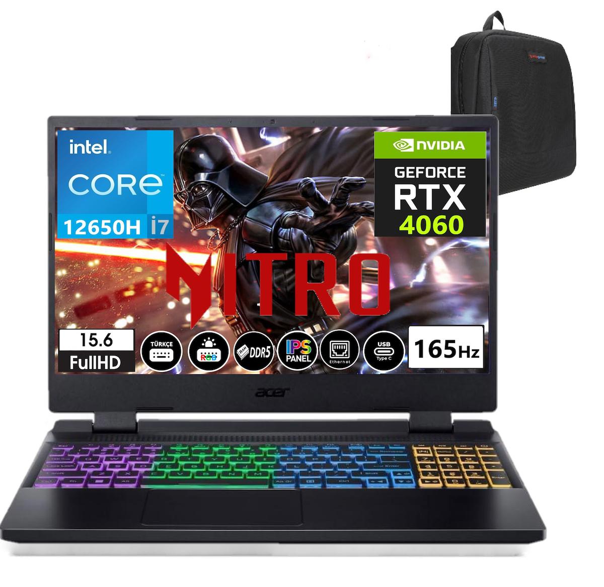 Acer Nitro 5 AN515-58 NHQM0EY00904 Harici GeForce RTX 4060 Intel Core i7 12650H 24 GB DDR5 Ram 4 TB SSD 15.6 inç Full HD FreeDos Oyuncu Laptop + Weblegelsin Çanta