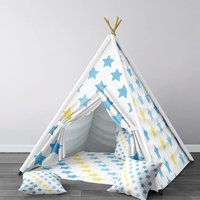 Instababyrooms 125 2-4 Yaş Üçgen Kızılderili Unisex Yıldızlar Oyun Çadırı Beyaz