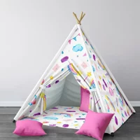 Tugu Home Baby 339 Üçgen Kızılderili Kız Desenli Oyun Çadırı Beyaz