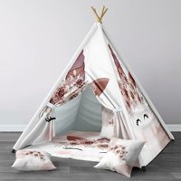 Instababyrooms 1411 2-4 Yaş Üçgen Kızılderili Kız Çiçekli Oyun Çadırı Beyaz