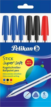 Pelikan Stick Super Soft Plastik 3 Renkli Çok Renkli 6'lı Tükenmez Kalem