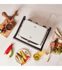 Karaca Gastro Grill 6 Dilim Granit Çıkartılabilir Plaka Çift Taraflı Beyaz Izgaralı Tost Makinesi