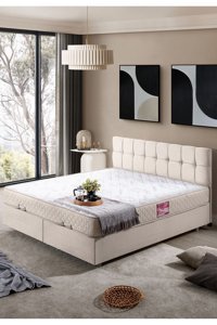 Setay Berlin 140 x 190 cm Ayrılabilen Başlıklı Çift Kişilik Sandıklı Baza Seti Krem