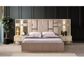 Mobilyabazari Bahar 160 x 200 cm Ayrılabilen Başlıklı Çift Kişilik Sandıklı Baza Bej-Vizon