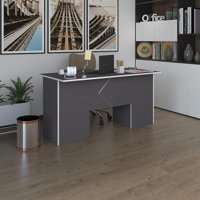Kenzlife 75x80x180 cm Ahşap Gövdeli Mdf Ayaklı Gri Çalışma Masası