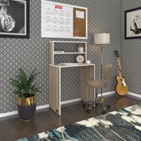 Kenzlife Raikkonen Kitaplıklı 75x60x130 cm Ahşap Gövdeli Mdf Ayaklı Beyaz-Kahverengi Çalışma Masası