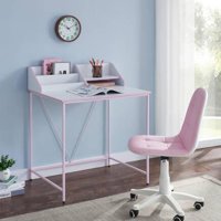 Adore Mobilya Retro Kitaplıklı 75x50x90 cm Ahşap Gövdeli Metal Ayaklı Pembe Çalışma Masası