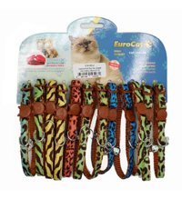 Eurocat Leopar Desenli 10mm/28 Cm 12'li Zilli Güvenlikli Çok Renkli Ayarlanabilir Gezdirme Boyun Kedi Tasması