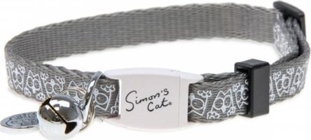 Karlie Kuş Desenli Simon's Cat 30cm x 10mm Zilli Düz Gri Ayarlanabilir Gezdirme Boyun Kedi Tasması