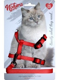 Natura Yetişkin Düz Kırmızı Gezdirme Göğüs Kedi Tasması
