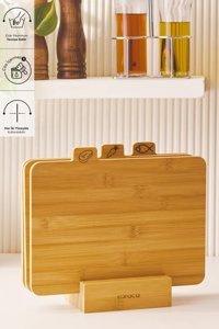 Karaca Triple 28 cm Bambu Orta Standlı Kahverengi 3'lü Kesme Tahtası