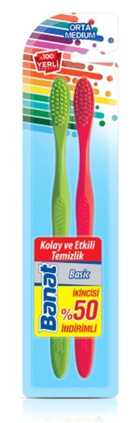 Banat Basic Orta Manuel Yetişkin Diş Fırçası Kırmızı-Yeşil