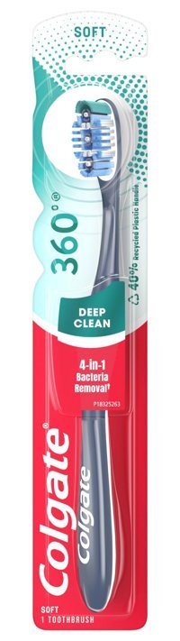 Colgate 360 diş fırçası, dil ve yanak temizleyici Yumuşak Ortodontik Manuel Yetişkin Diş Fırçası Gri