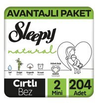 Sleepy Natural 2 Numara Organik Göbek Oyuntulu Cırtlı Bebek Bezi 204 Adet