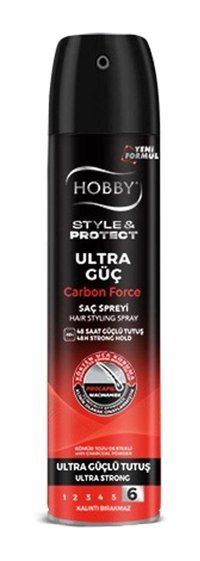 Hobby Style&Protect Carbon Force Dolgunlaştırıcı/Hacim Keratinli Güçlü Saç Spreyi 250 ml