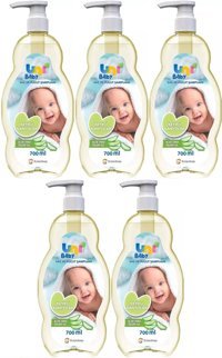 Uni Baby Pompalı Göz Yakmayan Hipoalerjenik Hassas Ciltler İçin Aloe Vera Bebek Şampuanı 5x700 ml