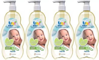 Uni Baby Pompalı Göz Yakmayan Hipoalerjenik Hassas Ciltler İçin Aloe Vera Bebek Şampuanı 4x700 ml