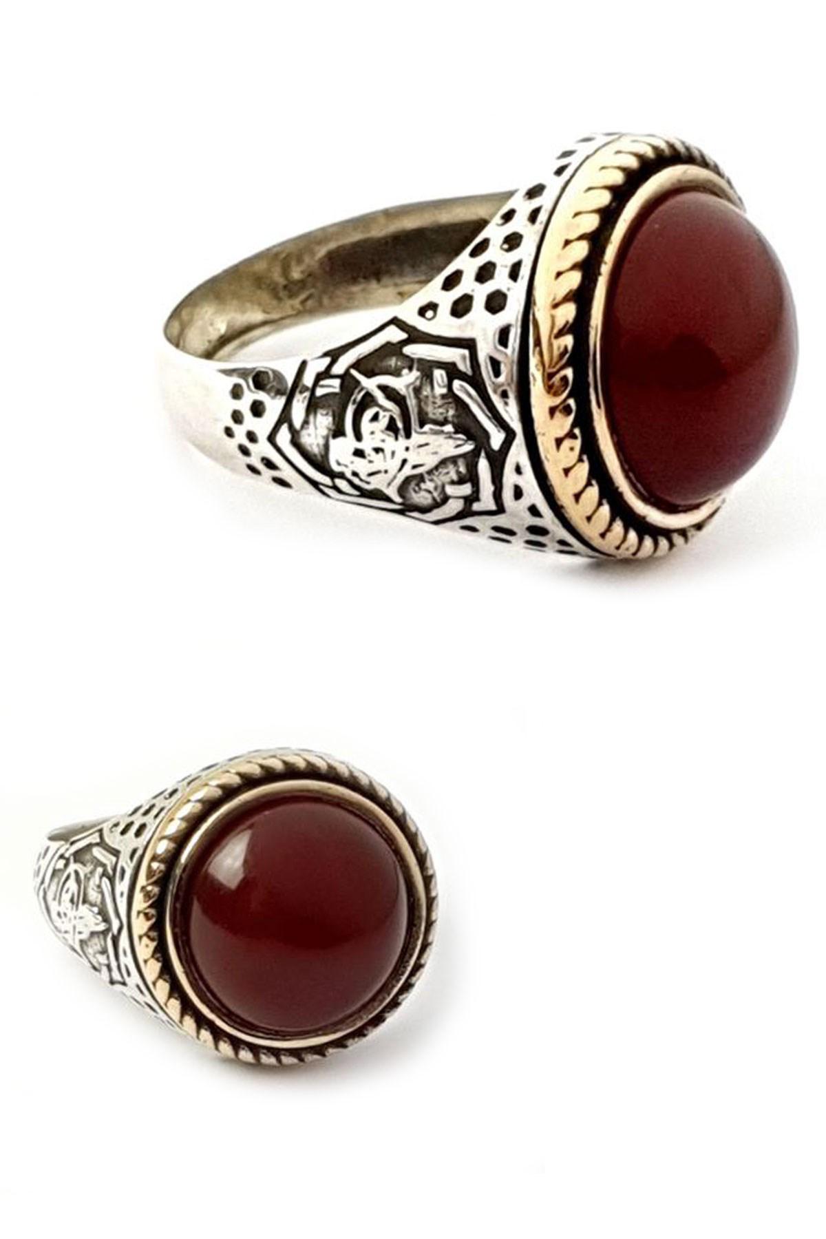 Ose Shop Akik Taşlı 925 Ayar Osmanlı Tuğralı Gümüş Yüzük