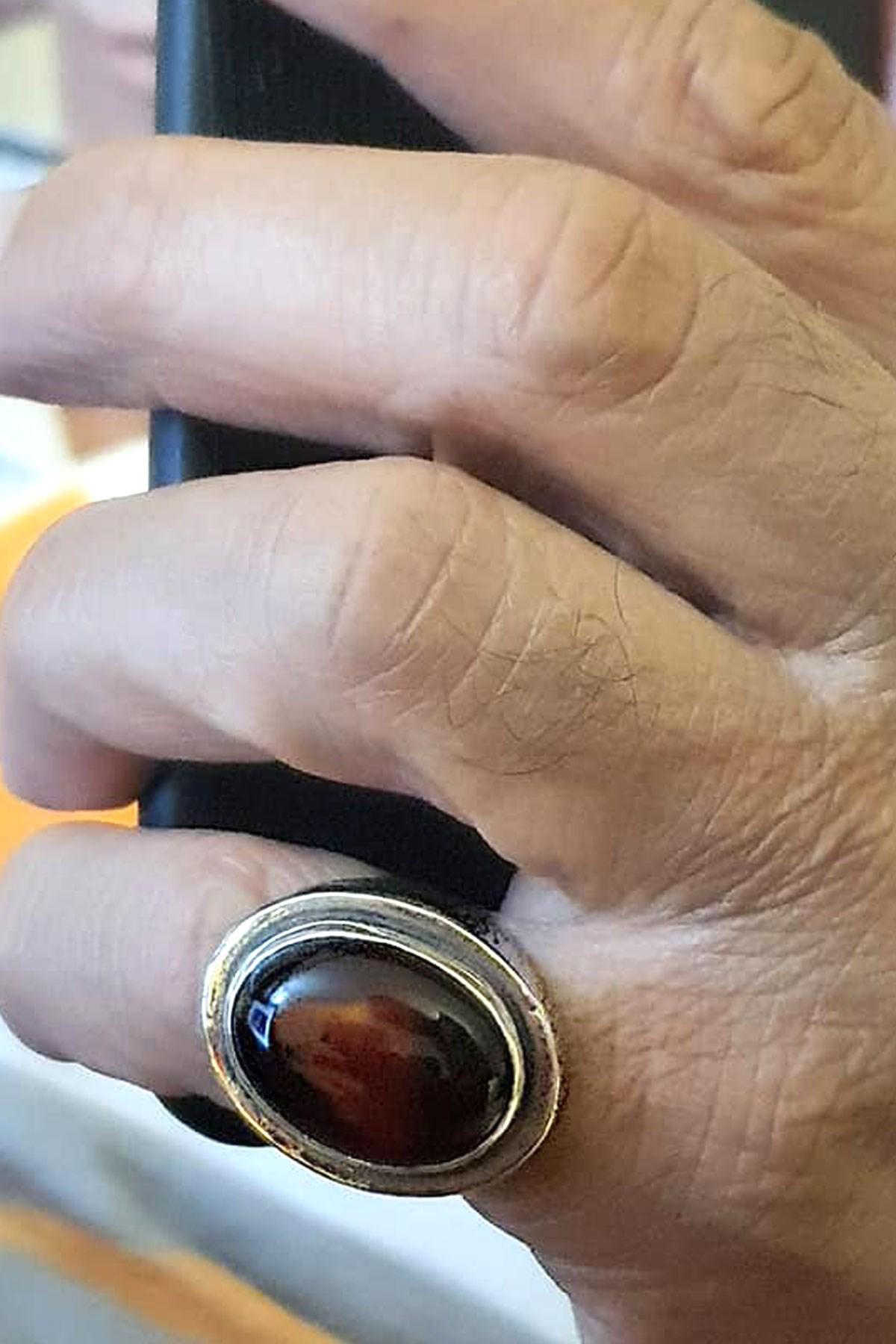 Ose Shop Kahverengi Akik Taşlı 925 Ayar Gümüş Yüzük