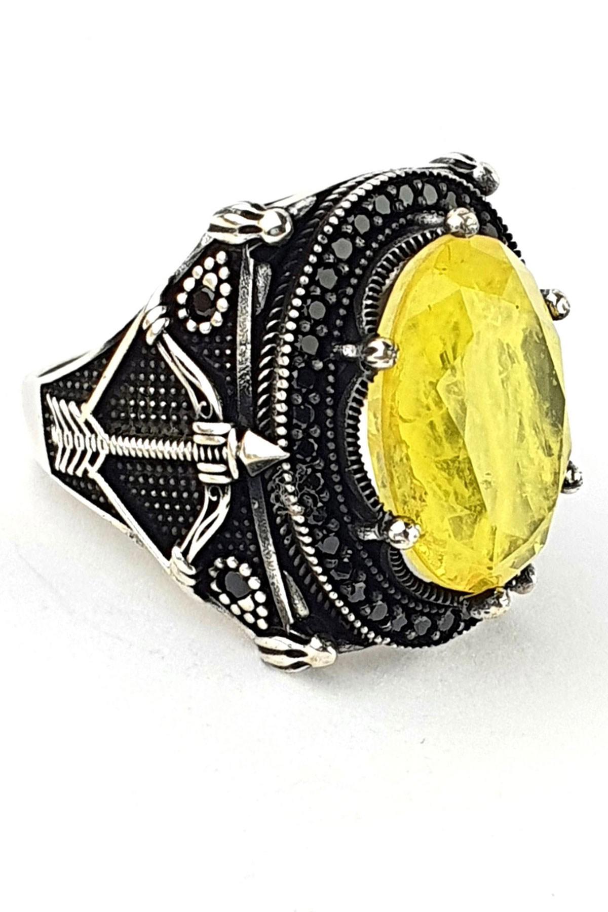 Ose Shop Sarı Oniks Taşlı 925 Ayar Gümüş Yüzük
