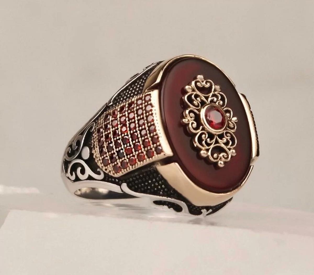 İpek Silver Bordo Zirkon Taşlı 925 Ayar Gümüş Yüzük