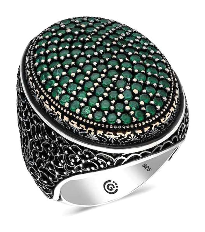 Silverlina Yeşil Zirkon Taşlı 925 Ayar Oval Gümüş Yüzük