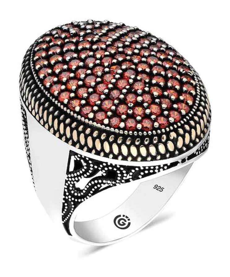 Stillove Kırmızı Zirkon Taşlı 925 Ayar Oval Gümüş Yüzük