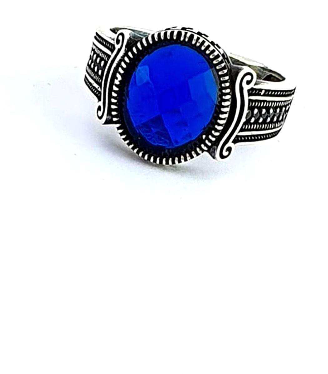 Ose Shop Lacivert Oniks - Zirkon Taşlı 925 Ayar Gümüş Yüzük