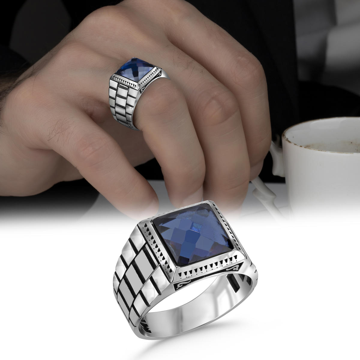 Argento Silver Mavi Zirkon Taşlı 925 Ayar Gümüş Yüzük