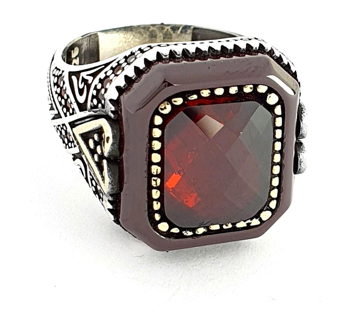 Ose Shop Kırmızı Kehribar Taşlı 925 Ayar Gümüş Yüzük