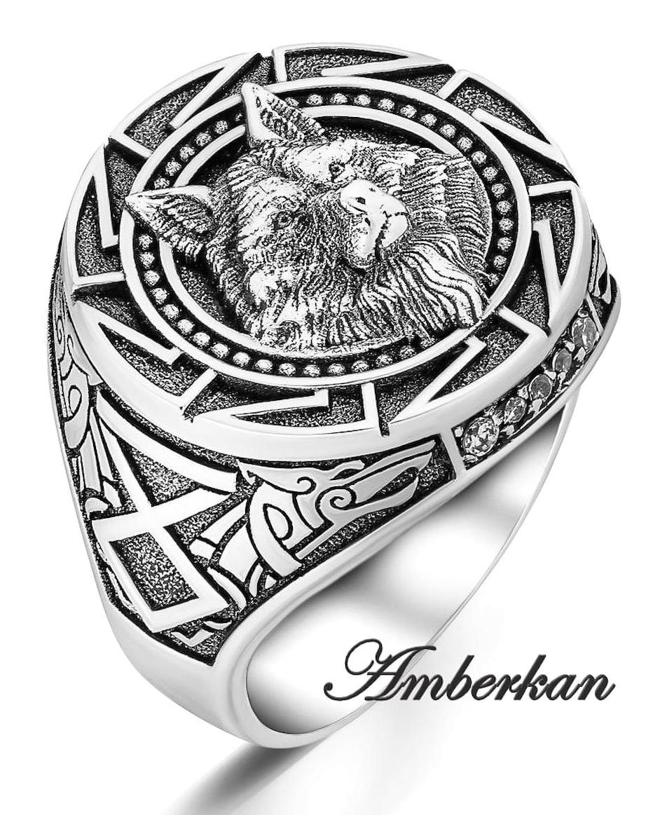 Amberkan Zirkon Taşlı 925 Ayar Kurt Gümüş Yüzük
