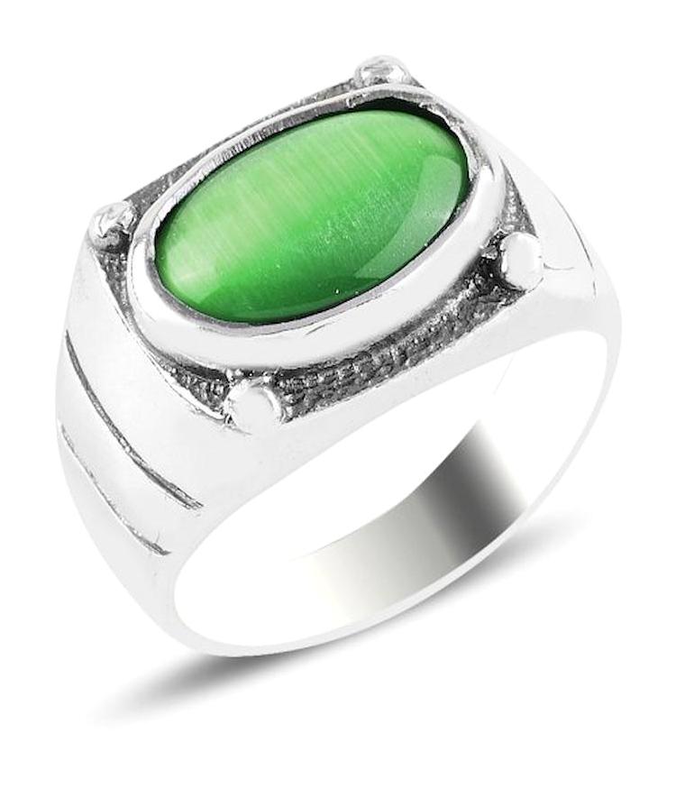 Silverlina Yeşil Oniks Taşlı 925 Ayar Oval Gümüş Yüzük